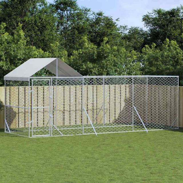 vidaXL Outdoor Dog Kennel with Roof Silver 6x2x2.5 m Galvanised Steel