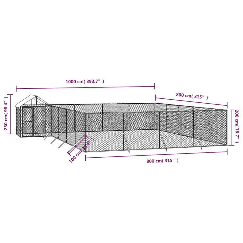 vidaXL Outdoor Dog Kennel with Roof Silver 10x8x2.5 m Galvanised Steel