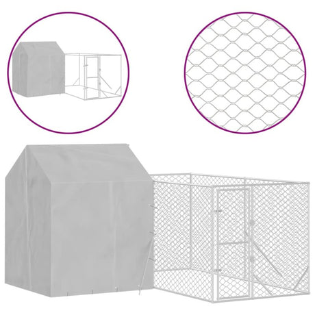 vidaXL Outdoor Dog Kennel with Roof Silver 4x4x2.5 m Galvanised Steel