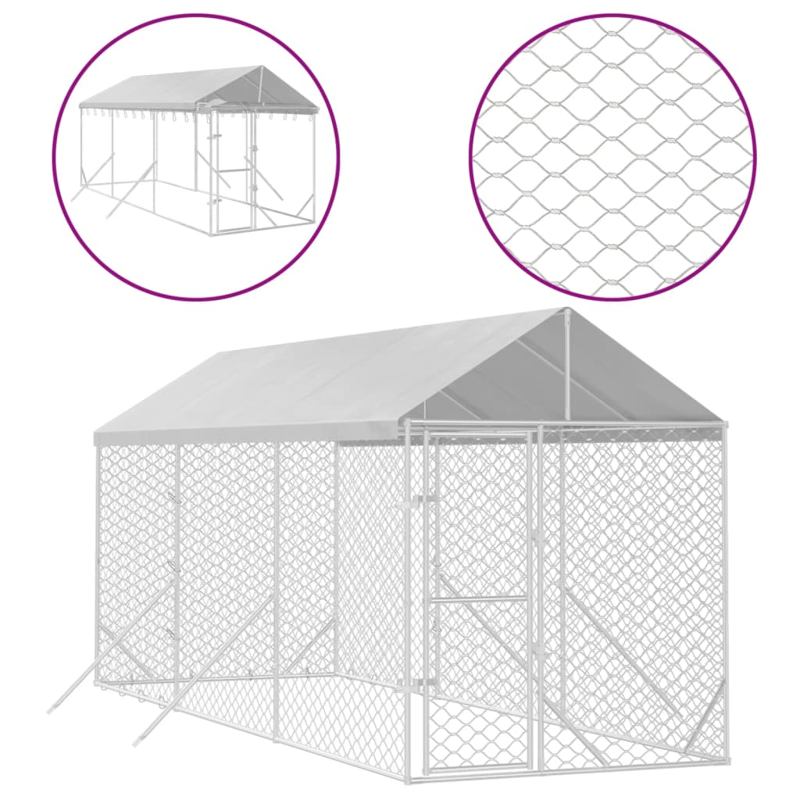 vidaXL Outdoor Dog Kennel with Roof Silver 2x6x2.5 m Galvanised Steel