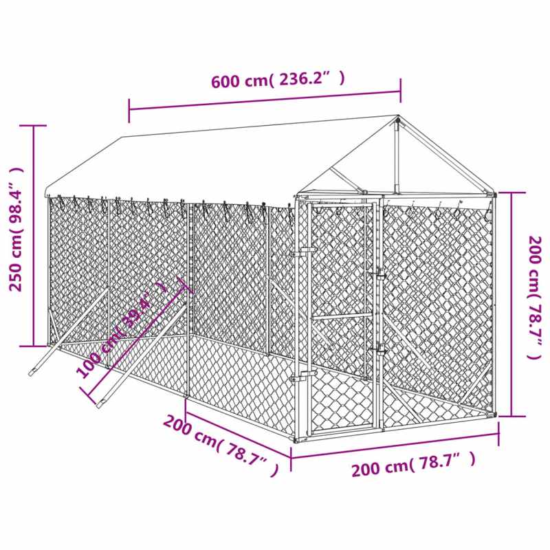 vidaXL Outdoor Dog Kennel with Roof Silver 2x6x2.5 m Galvanised Steel