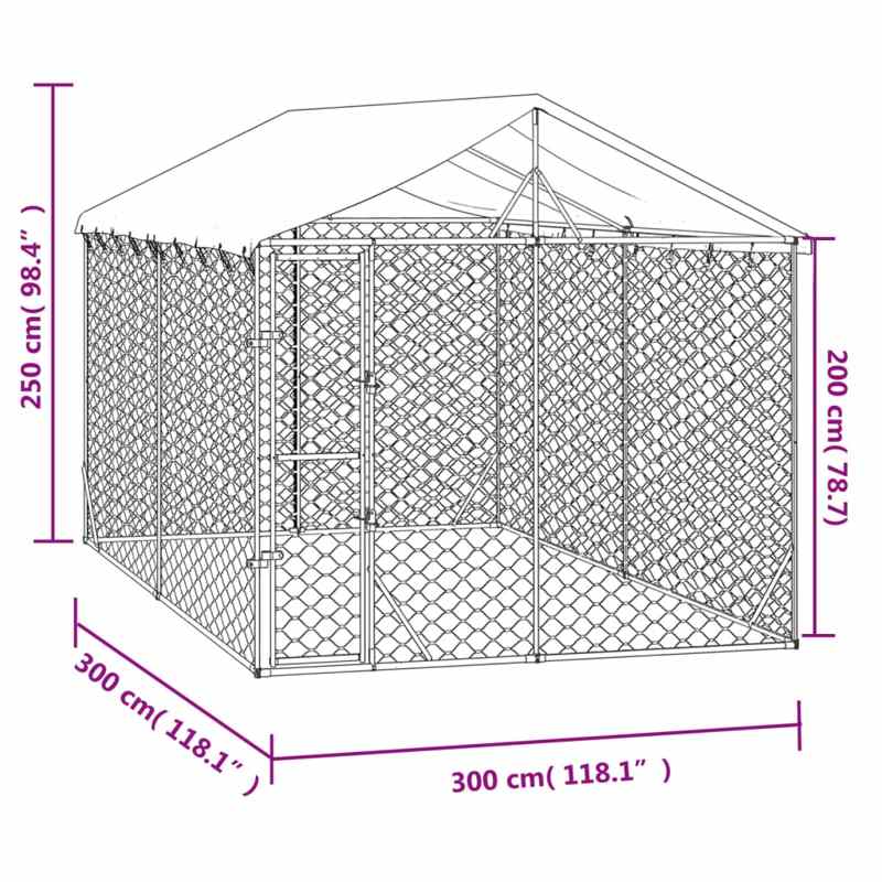 vidaXL Outdoor Dog Kennel with Roof Silver 3x3x2.5 m Galvanised Steel