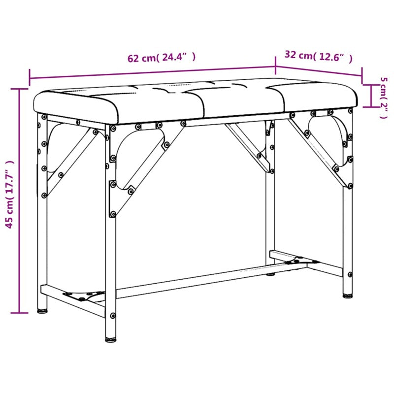 vidaXL Dining Bench Black 62x32x45 cm Steel and Faux Leather