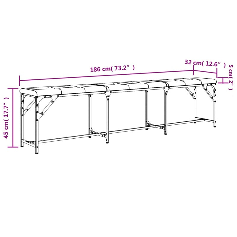 vidaXL Dining Bench Black 186x32x45 cm Steel and Faux Leather