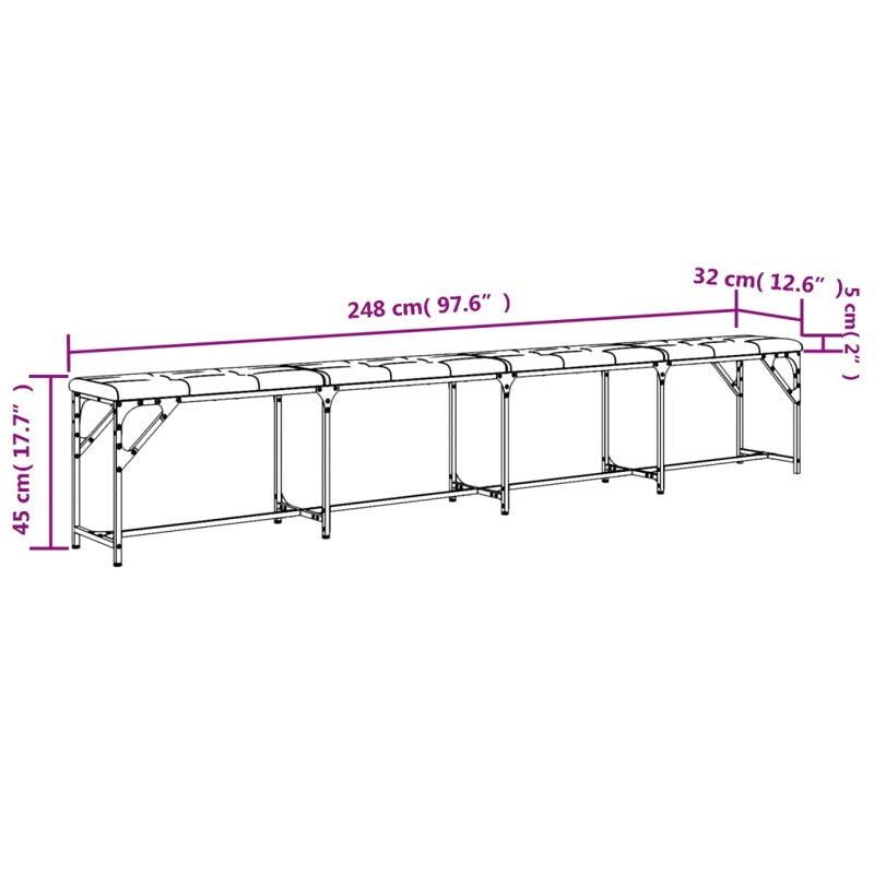 vidaXL Dining Bench Black 248x32x45 cm Steel and Faux Leather