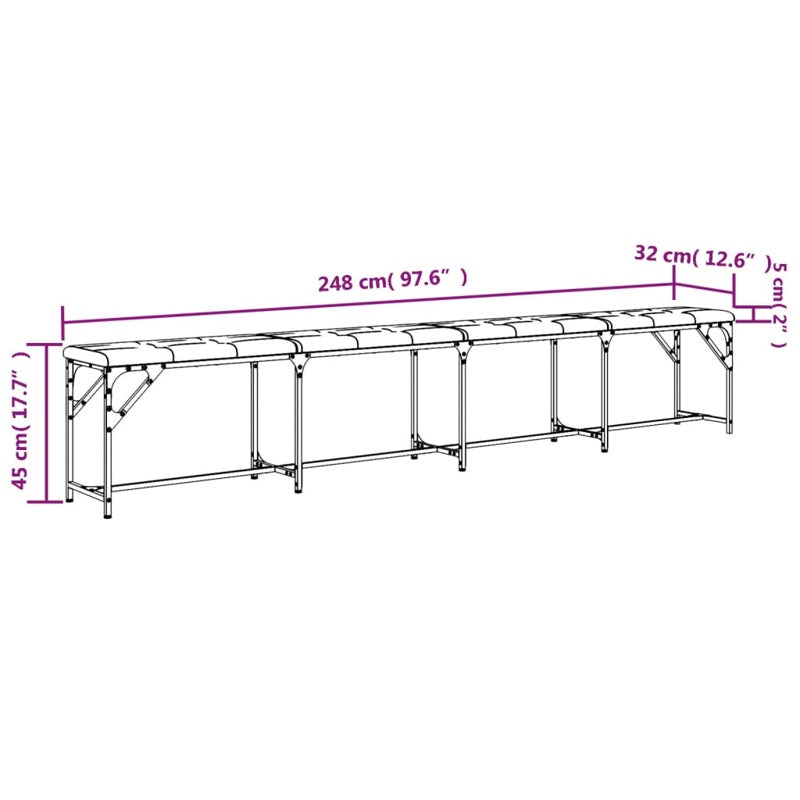 vidaXL Dining Bench Dark Grey 248x32x45 cm Steel and Fabric