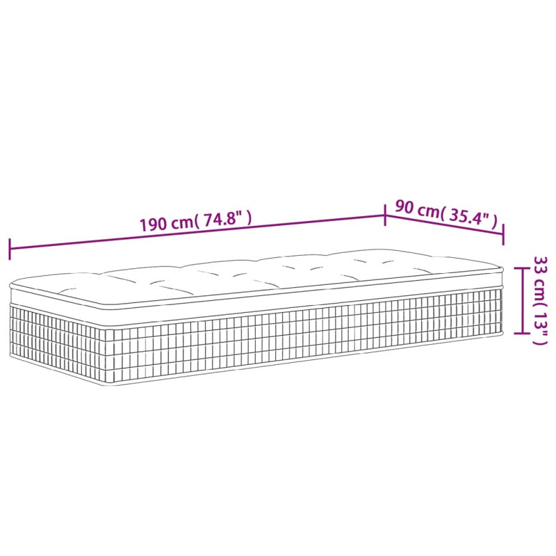 vidaXL Pocket Spring Mattress Medium Plus 90x190 cm Single Size