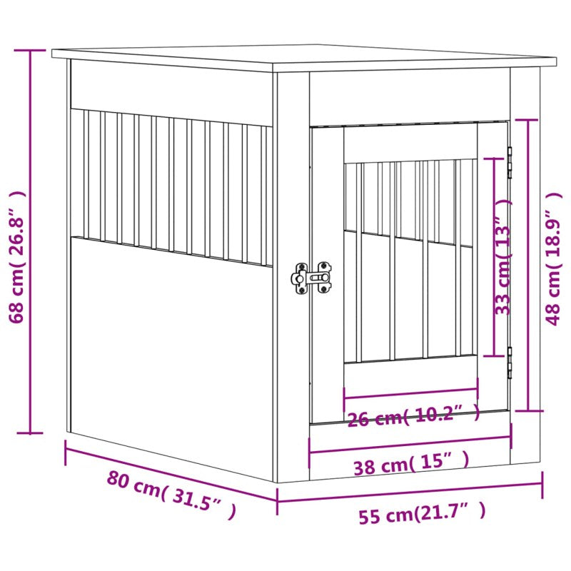 vidaXL Dog Crate Furniture White 55x80x68 cm Engineered Wood