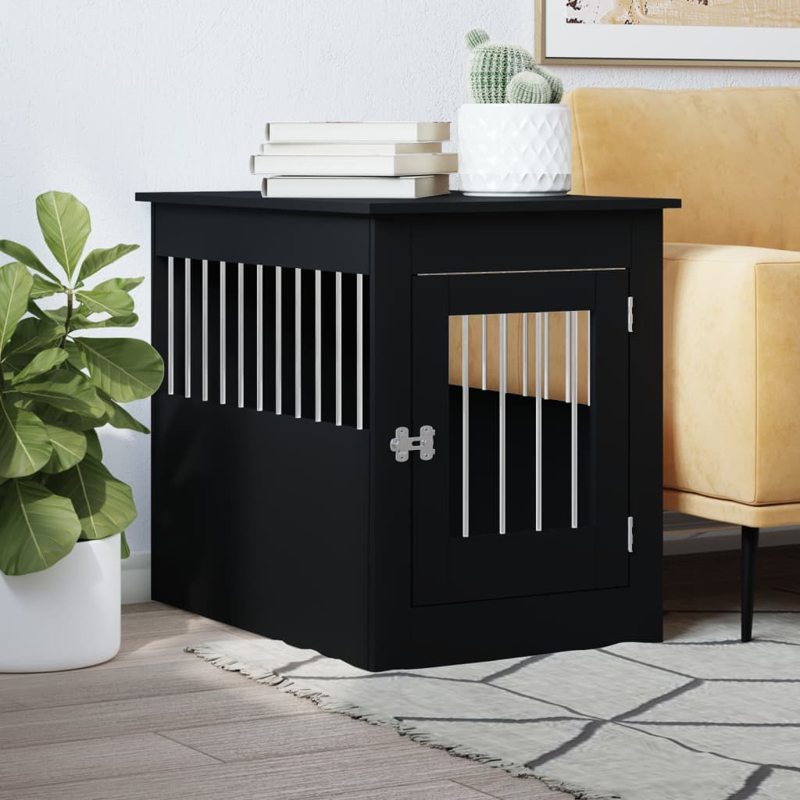 vidaXL Dog Crate Furniture Black 55x80x68 cm Engineered Wood