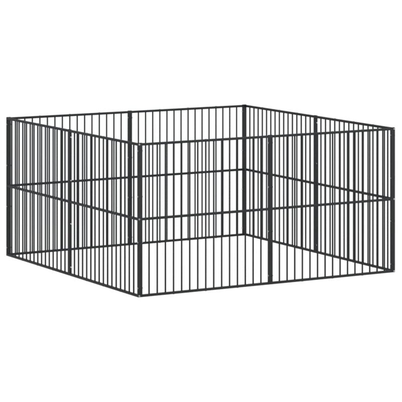 vidaXL Dog Playpen 8 Panels Black Galvanised Steel