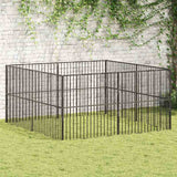 vidaXL Dog Playpen 8 Panels Black Galvanised Steel