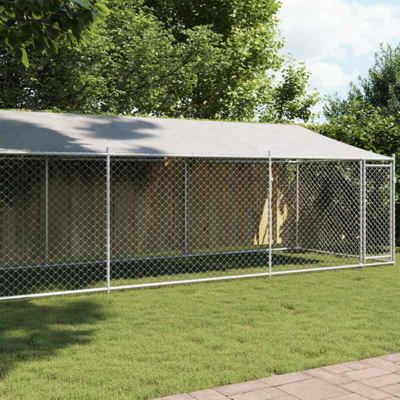 vidaXL Dog Cage with Roof and Door Grey 8x2x2 m Galvanised Steel