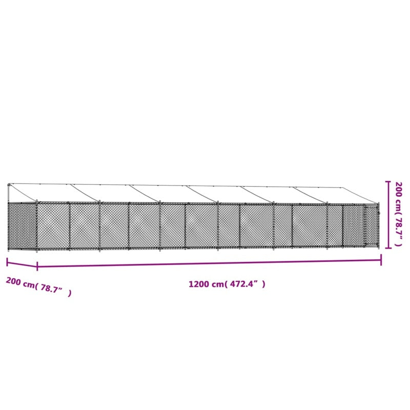 vidaXL Dog Cage with Roof and Door Grey 12x2x2 m Galvanised Steel