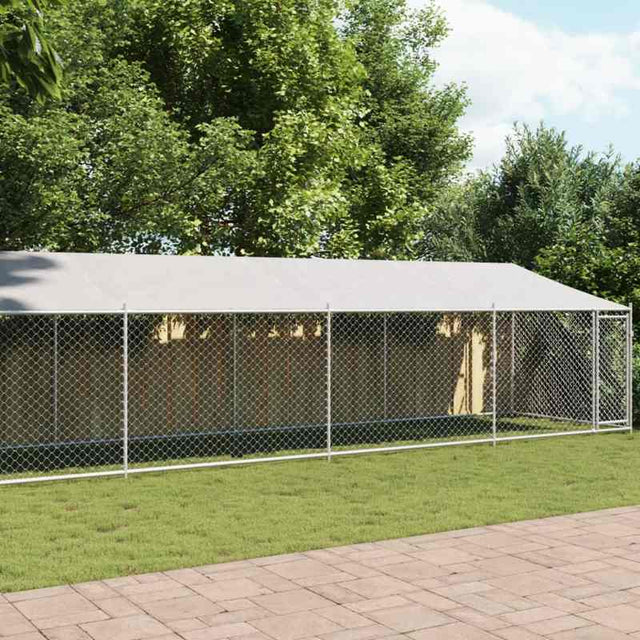 vidaXL Dog Cage with Roof and Door Grey 12x2x2 m Galvanised Steel