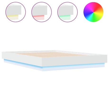 vidaXL Bed Frame with LED without Mattress White 135x190 cm Double