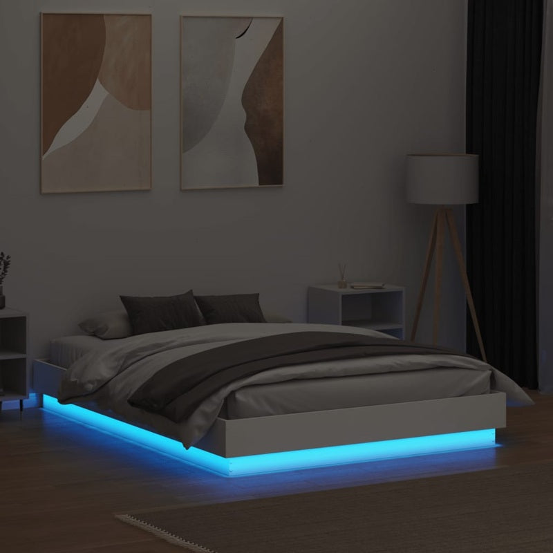 vidaXL Bed Frame with LED without Mattress White 135x190 cm Double