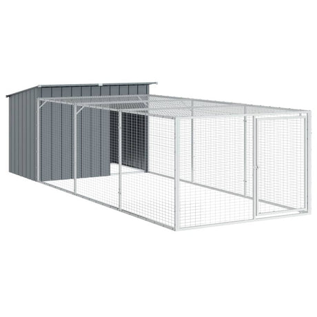 vidaXL Dog House with Run Anthracite 153x396x110 cm Galvanised Steel