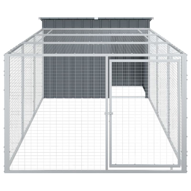 vidaXL Dog House with Run Anthracite 153x396x110 cm Galvanised Steel