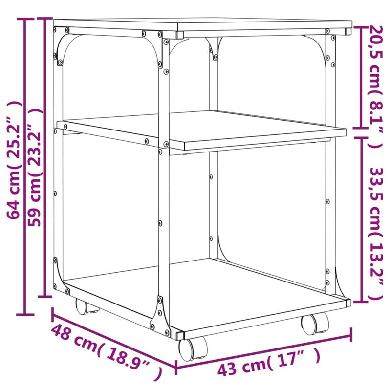 vidaXL Printer Stand 3-Tier Black 43x48x64 cm Engineered Wood