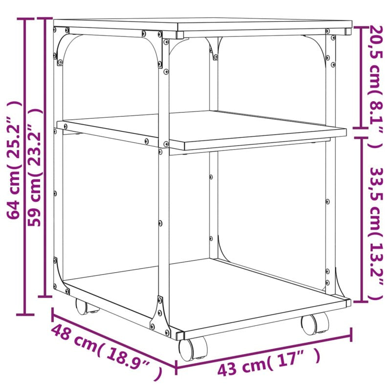 vidaXL Printer Stand 3-Tier Smoked Oak 43x48x64 cm Engineered Wood