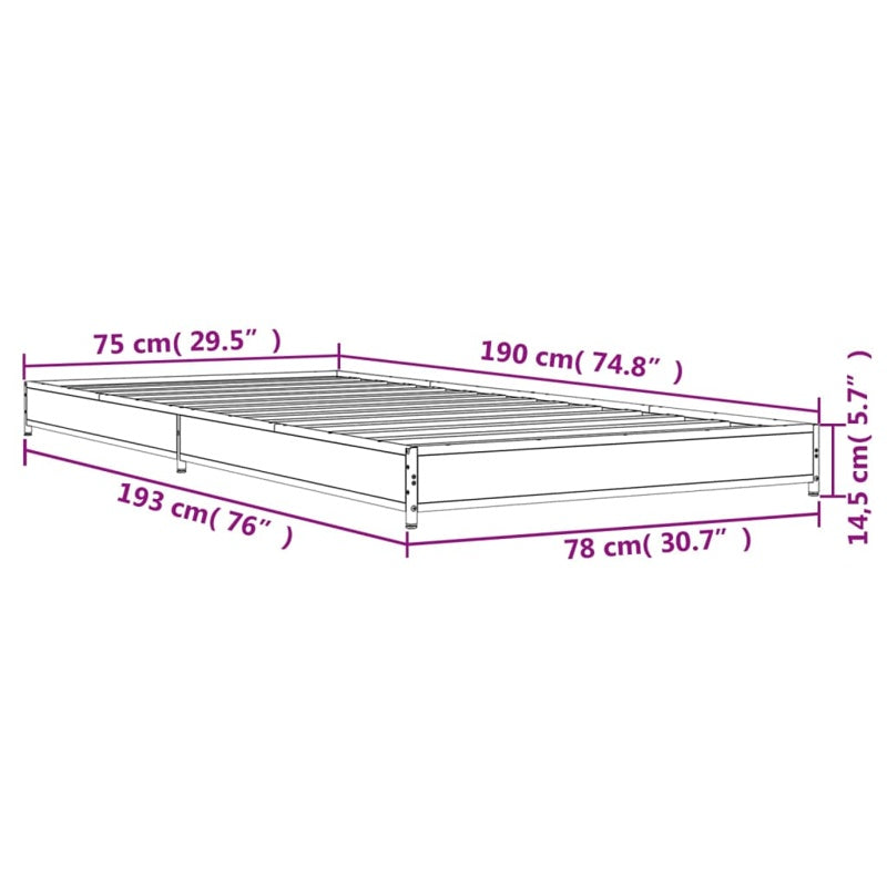 vidaXL Bed Frame without Mattress Brown Oak 75x190 cm Small Single