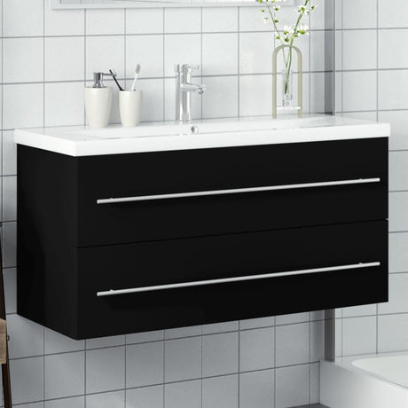 vidaXL Bathroom Sink Cabinet with Built-in Basin Black