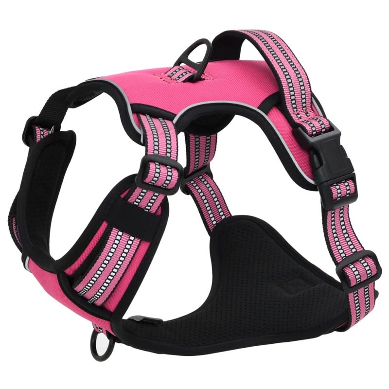 vidaXL Dog Harness with Reflective Stripes Adjustable Pink XL