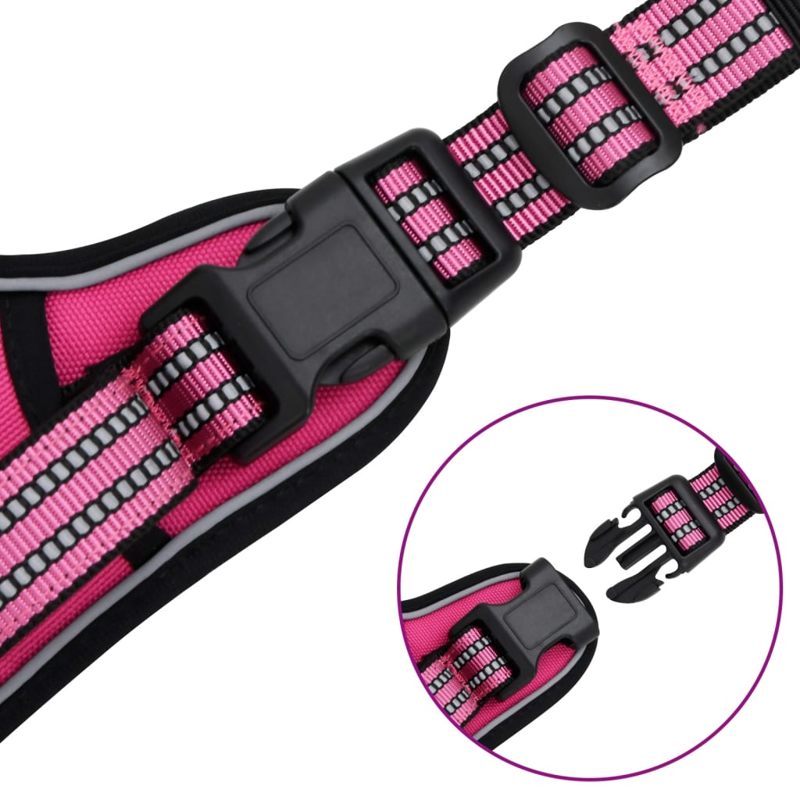 vidaXL Dog Harness with Reflective Stripes Adjustable Pink XL