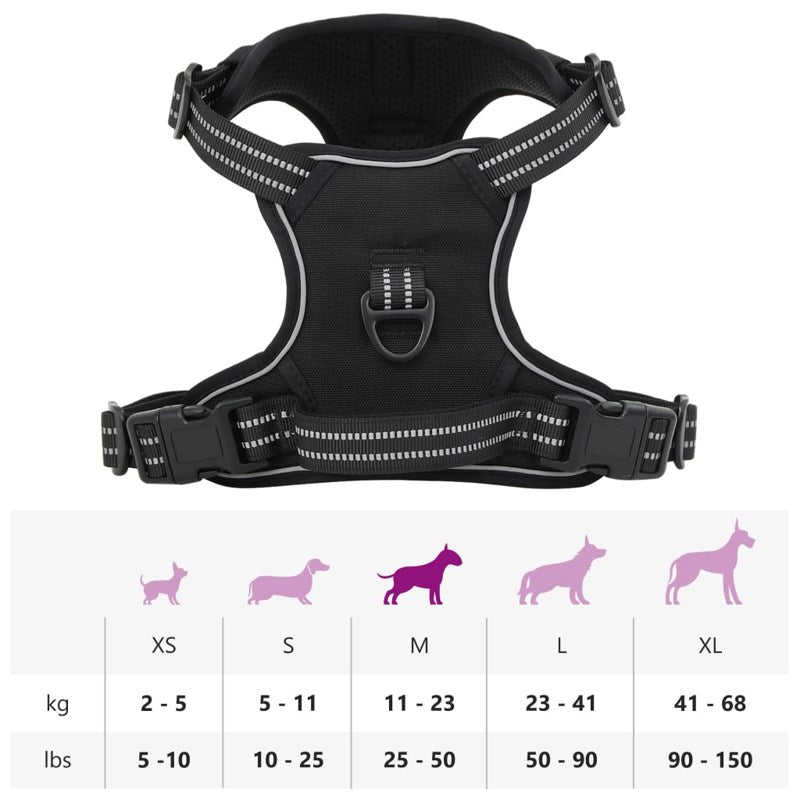 vidaXL Dog Harness with Lead & Collar Adjustable Black M