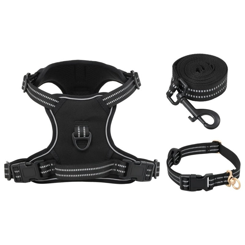 vidaXL Dog Harness with Lead & Collar Adjustable Black M