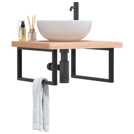 vidaXL Basin Shelf Wall Mounted Steel and Solid Wood Beech