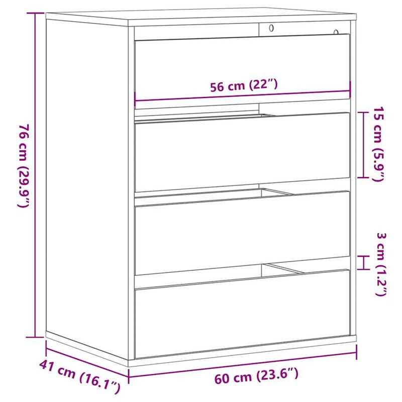 vidaXL Corner Chest of Drawers Black 60x41x76 cm Engineered Wood