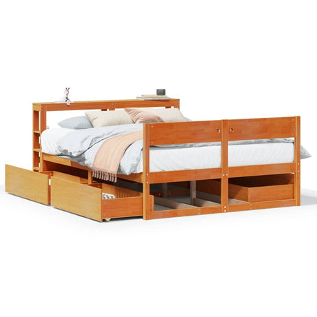 vidaXL Bed Frame without Mattress Wax Brown 150x200 cm King Size Solid Wood Pine