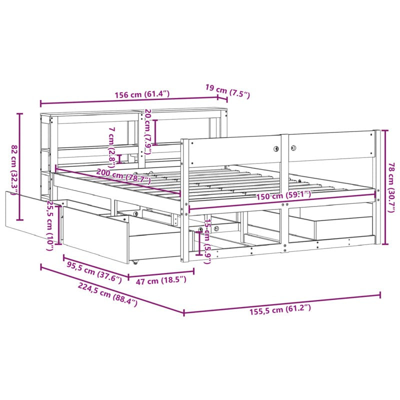 vidaXL Bed Frame without Mattress Wax Brown 150x200 cm King Size Solid Wood Pine