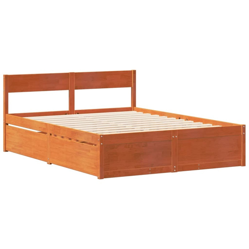 vidaXL Bed Frame without Mattress Wax Brown 150x200 cm King Size Solid Wood Pine