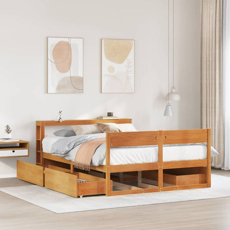 vidaXL Bed Frame without Mattress Wax Brown 150x200 cm King Size Solid Wood Pine