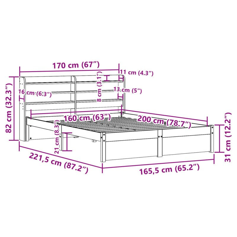 vidaXL Bed Frame with Headboard without Mattress 160x200 cm