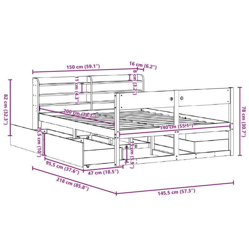 vidaXL Bed Frame without Mattress 140x200 cm Solid Wood Pine