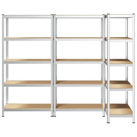 vidaXL 5-Layer Storage Shelves 3 pcs Silver Steel&Engineered Wood