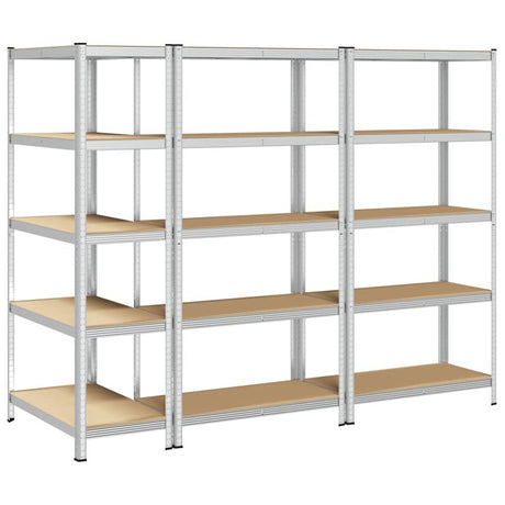 vidaXL 5-Layer Storage Shelves 3 pcs Silver Steel&Engineered Wood