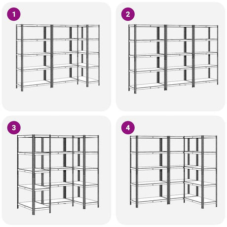 vidaXL 5-Layer Storage Shelves 3 pcs Silver Steel&Engineered Wood