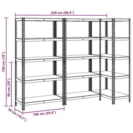 vidaXL 5-Layer Storage Shelves 3 pcs Silver Steel&Engineered Wood