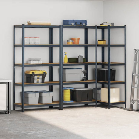 vidaXL 5-Layer Storage Shelves 3 pcs Anthracite Steel&Engineered Wood