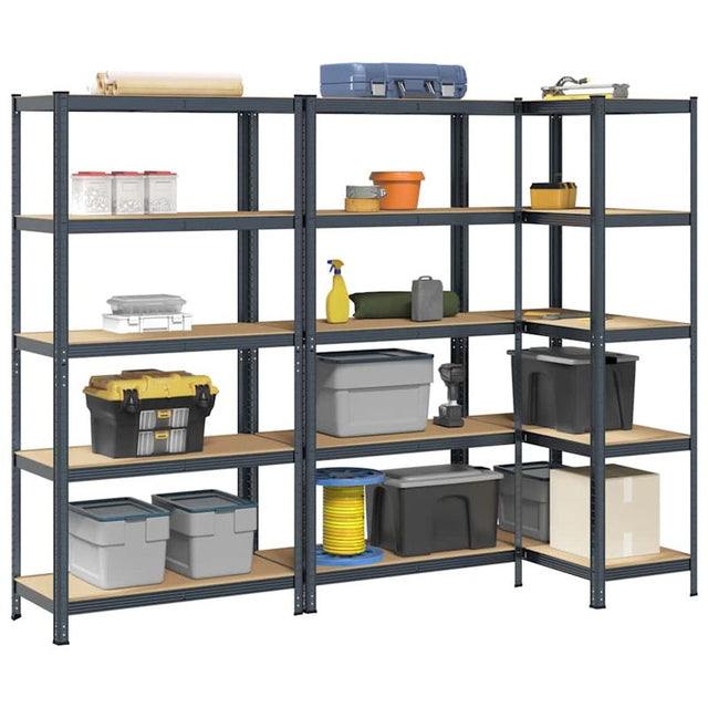 vidaXL 5-Layer Storage Shelves 3 pcs Anthracite Steel&Engineered Wood