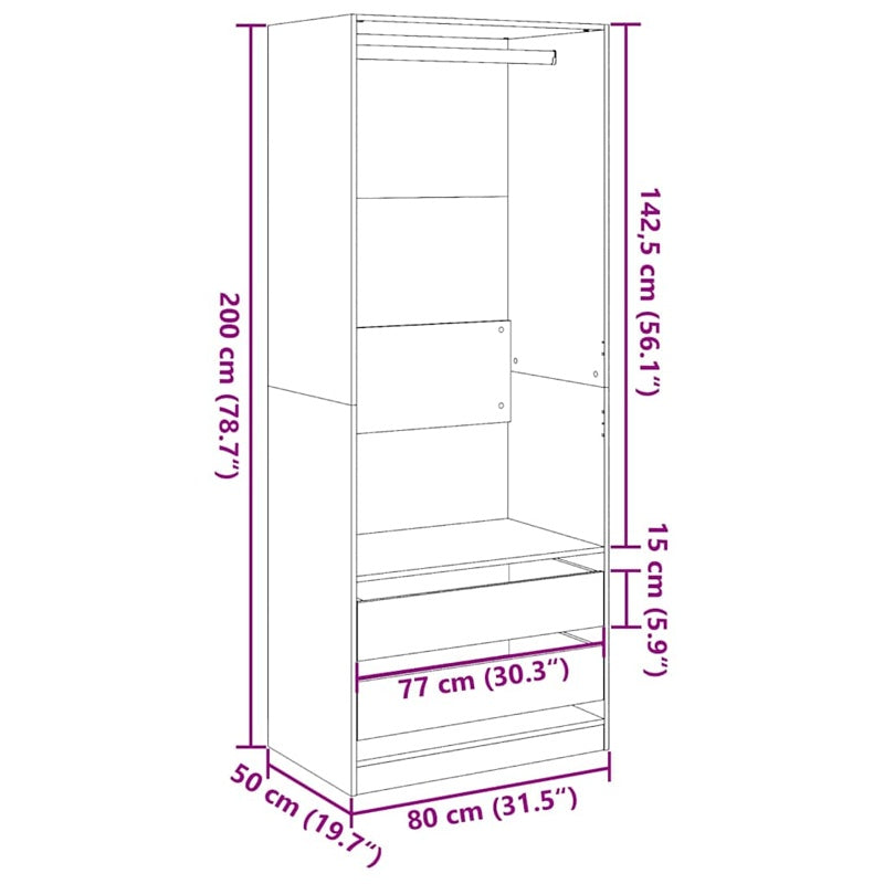 vidaXL Wardrobe Smoked Oak 80x50x200 cm Engineered Wood