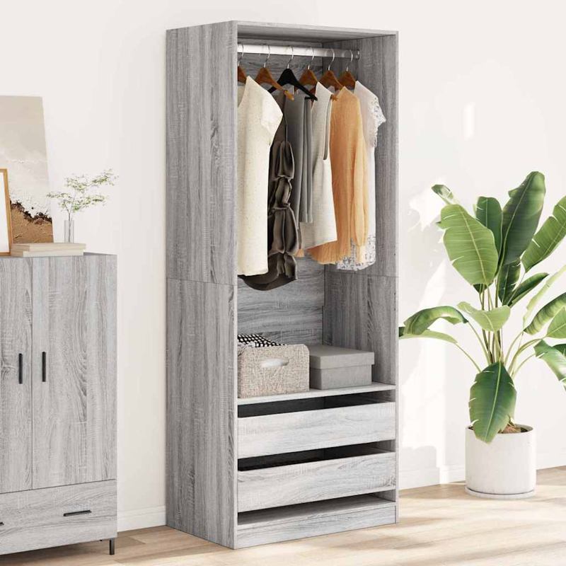 vidaXL Wardrobe Grey Sonoma 80x50x200 cm Engineered Wood