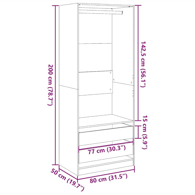 vidaXL Wardrobe Artisian Oak 80x50x200 cm Engineered Wood