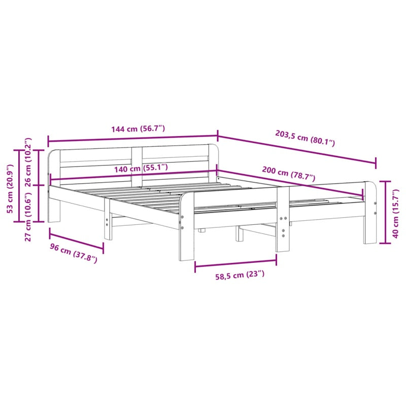 vidaXL Bed Frame without Mattress White 140x200 cm Solid Wood Pine