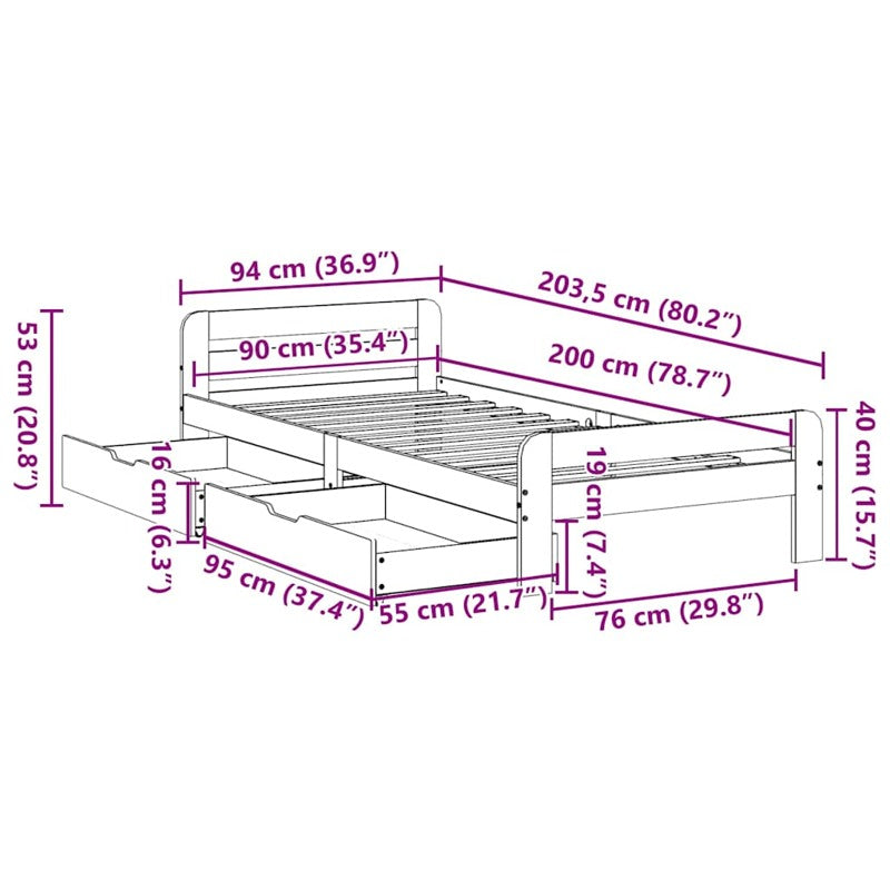 vidaXL Bed frame without Mattress 90x200 cm Solid Wood Pine