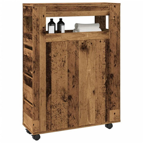 vidaXL Narrow Bathroom Cabinet with Wheels Old Wood Engineered Wood